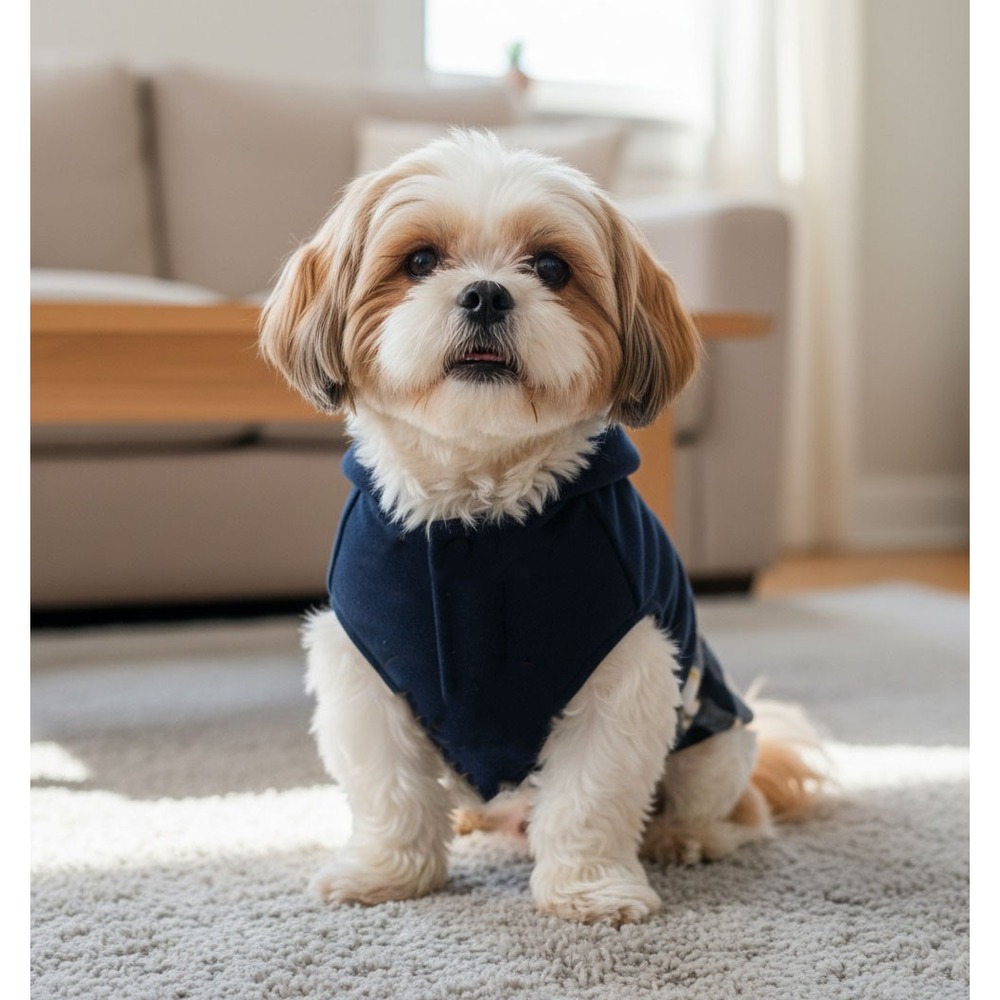 Dog Jacket Navy Blue and Plaid Pieced Style w/‎ Sherpa Lining andToggles Size S